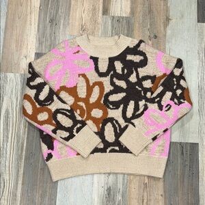 Eesome Floral Crew Neck Sweater - Pink, Brown, Black